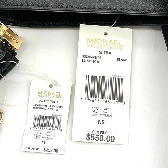 Michael Kors Bag Large Sheila Mf Tote Bag & Large Double Zip Wallet Black/Gold - Picture 14 of 14